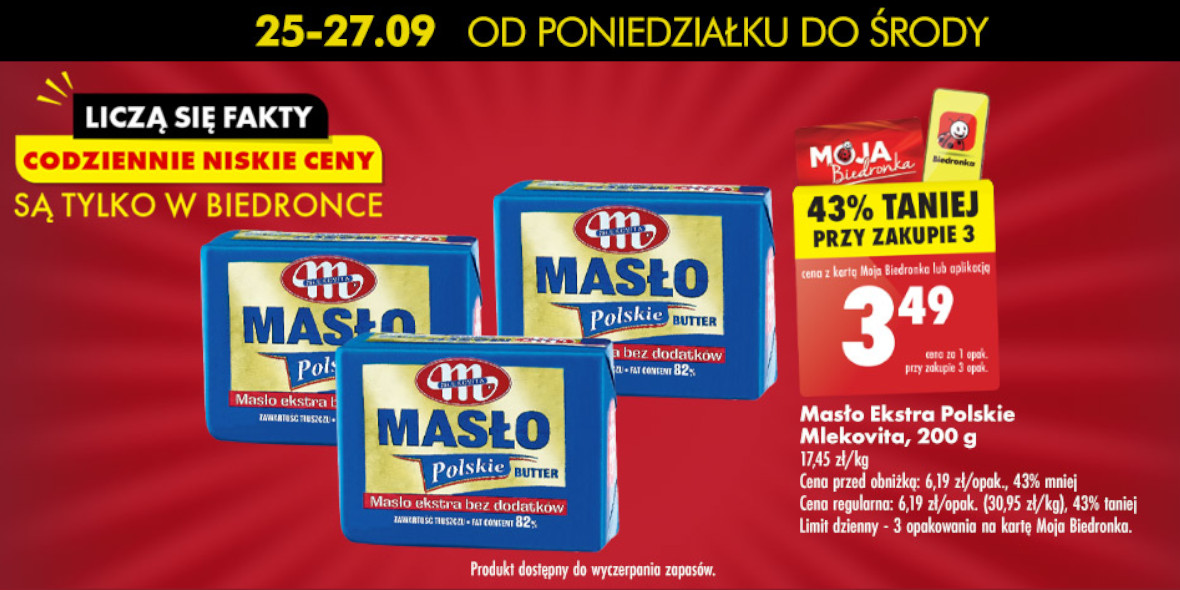 Biedronka: -43% na masło ekstra Polskie Mlekovita 25.09.2023