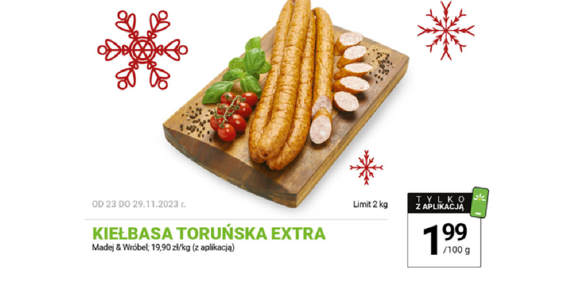 Stokrotka Supermarket: 1,99 zł za kiełbasę Toruńską Extra 27.11.2023