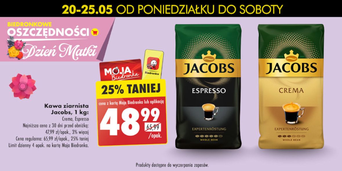 Biedronka: -25% na kawę ziarnistą Jacobs 20.05.2024