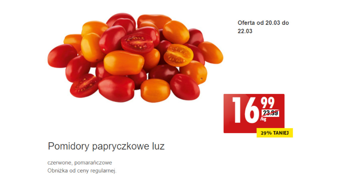 Biedronka: -29% na pomidory papryczkowe, luz 21.03.2023