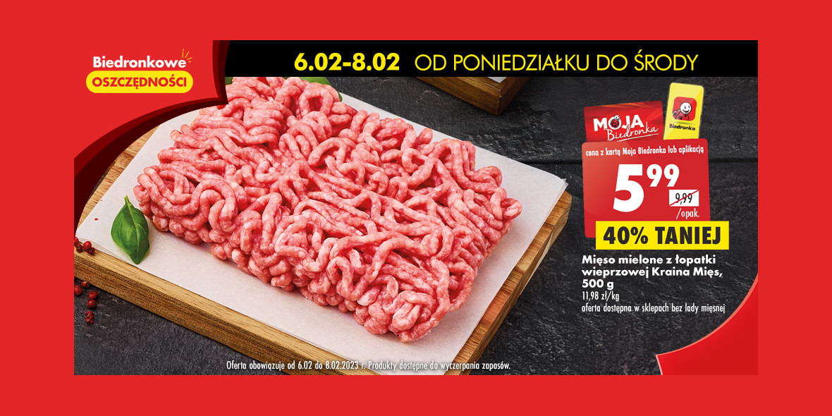 Biedronka: -40% na mięso mielone z łopatki 06.02.2023