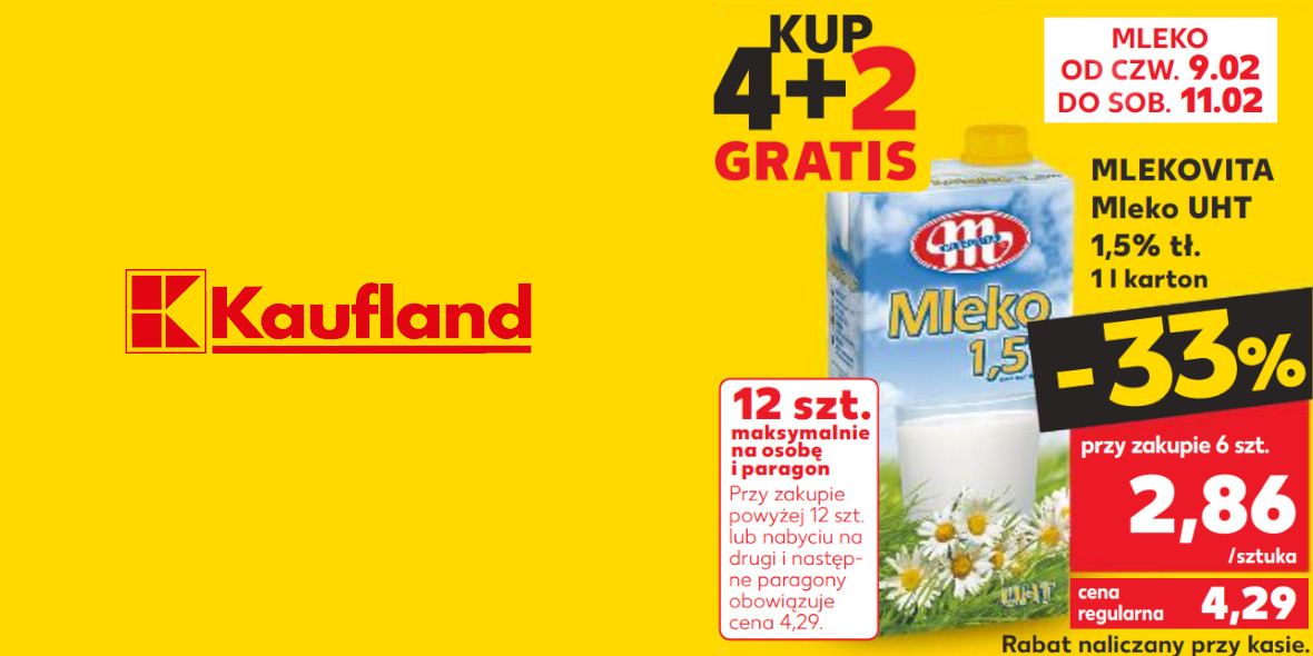 Kaufland: 4+2 GRATIS na mleko UHT 1,5% Mlekovita 09.02.2023