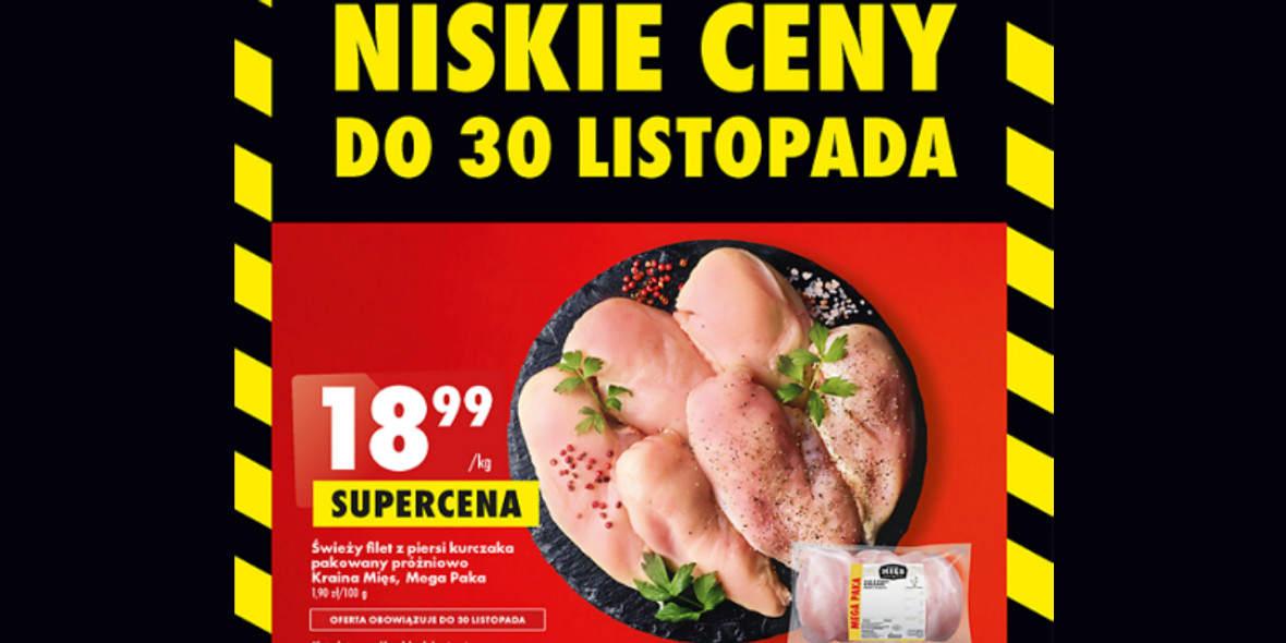 Biedronka: 18,99 zł/kg za świeży filet z piersi kurczaka 31.10.2022