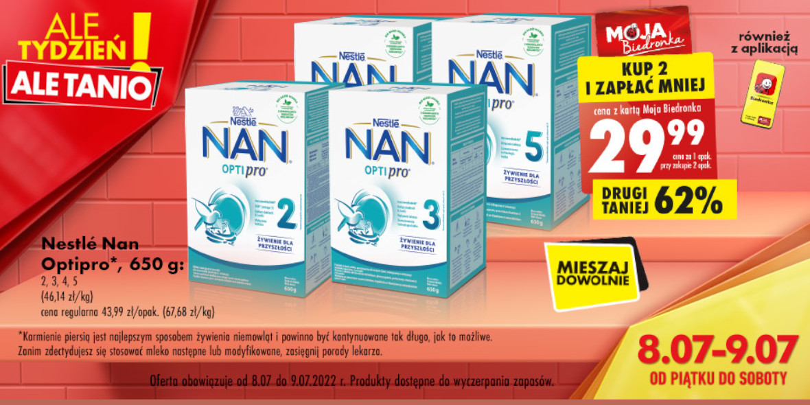 Biedronka: -62% na mleko modyfiowane Nestle Nan Optipro 08.07.2022