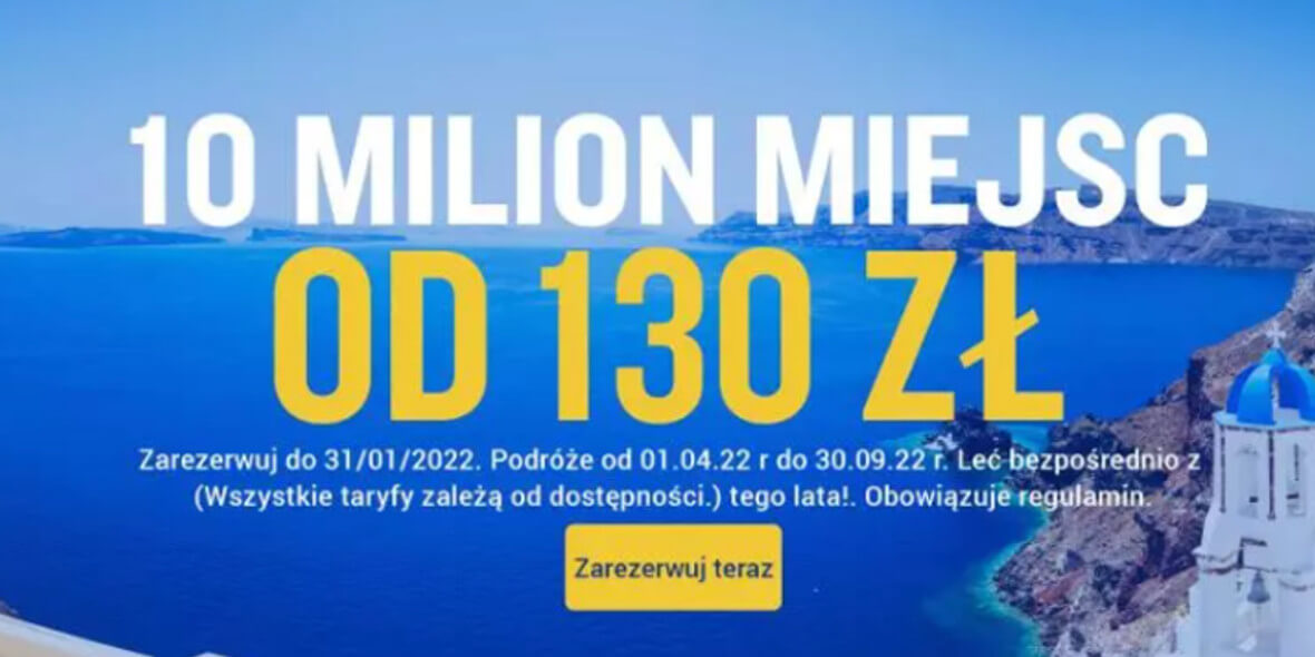 Ryanair: 10 MILIONÓW MIEJSC od 130 zł 04.01.2022