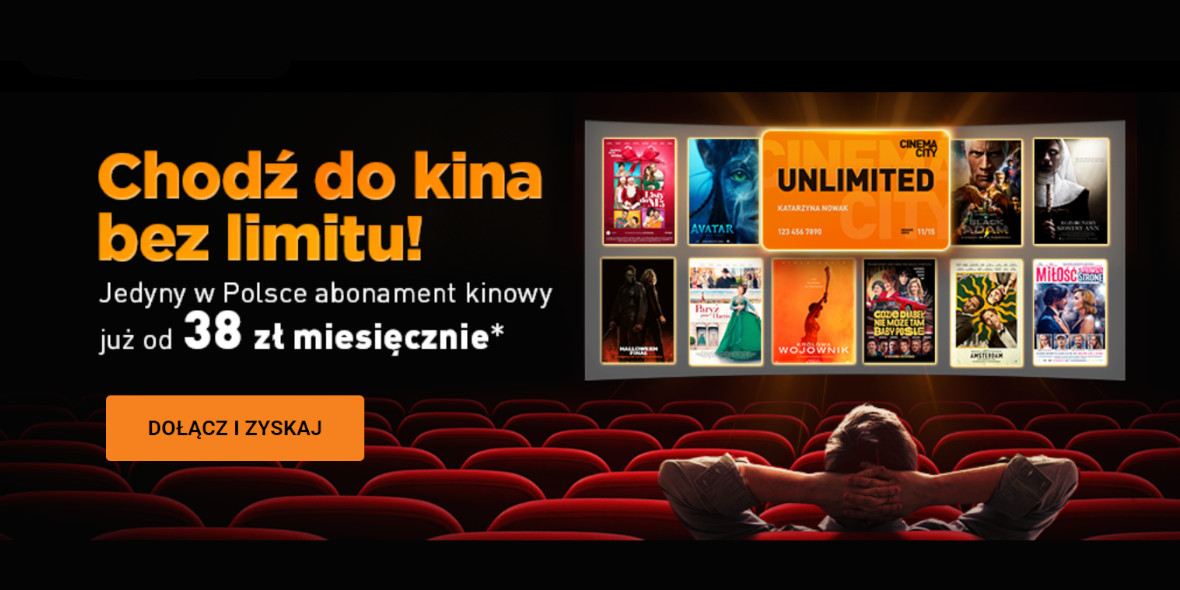 Cinema City: Od 38 zł za program abonamentowy Cinema City Unlimited 24.10.2022