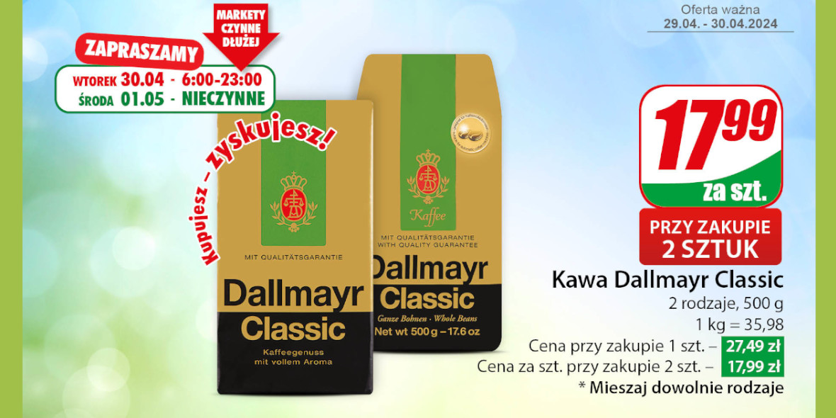 Dino: 17,99 zł za kawę Dallmayr Classic 30.04.2024