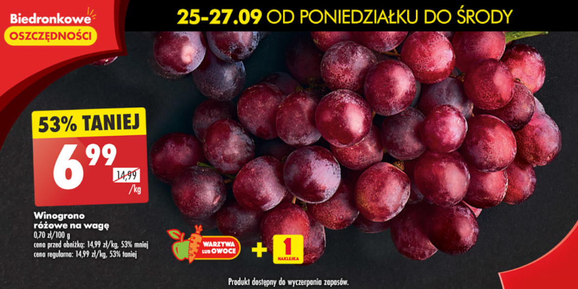 Biedronka: -53% na winogrono różowe 25.09.2023