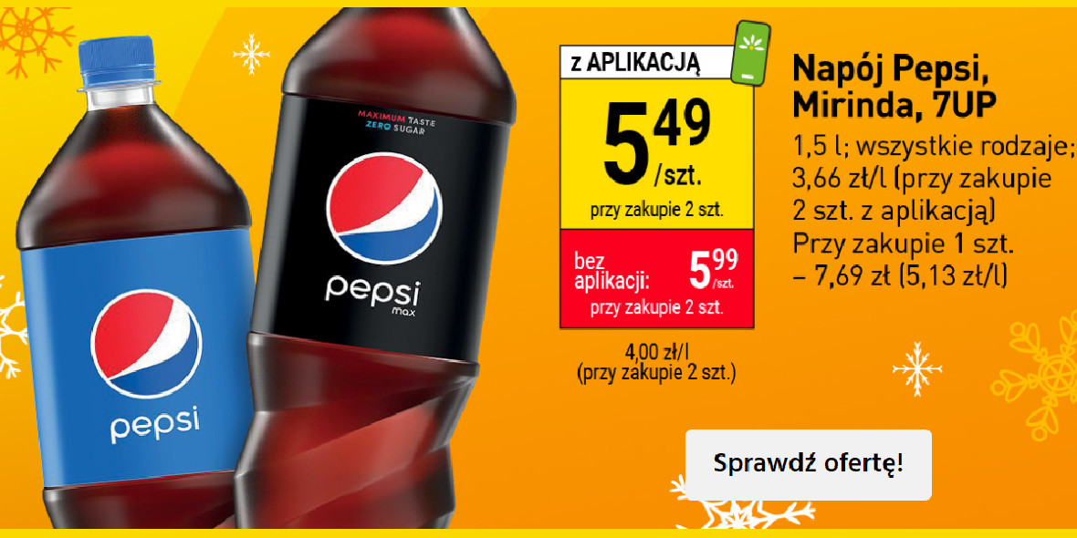 Stokrotka Supermarket: 5,49 zł za napój Pepsi, Mirinda, 7UP 23.11.2023