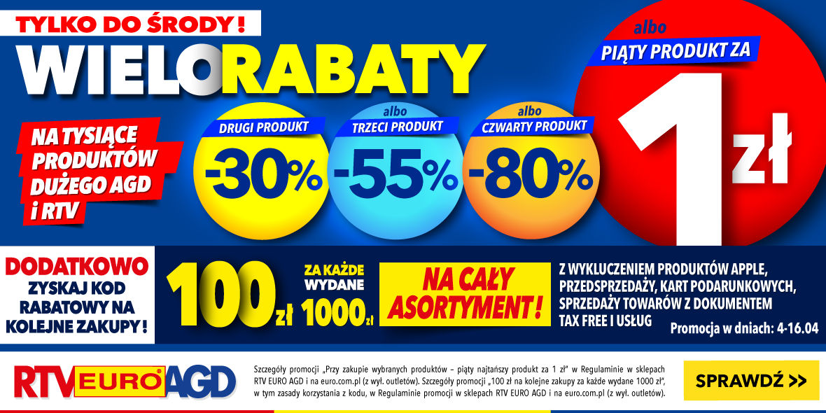 RTV EURO AGD: Do -80% lub 5. produkt za 1 zł 05.04.2024