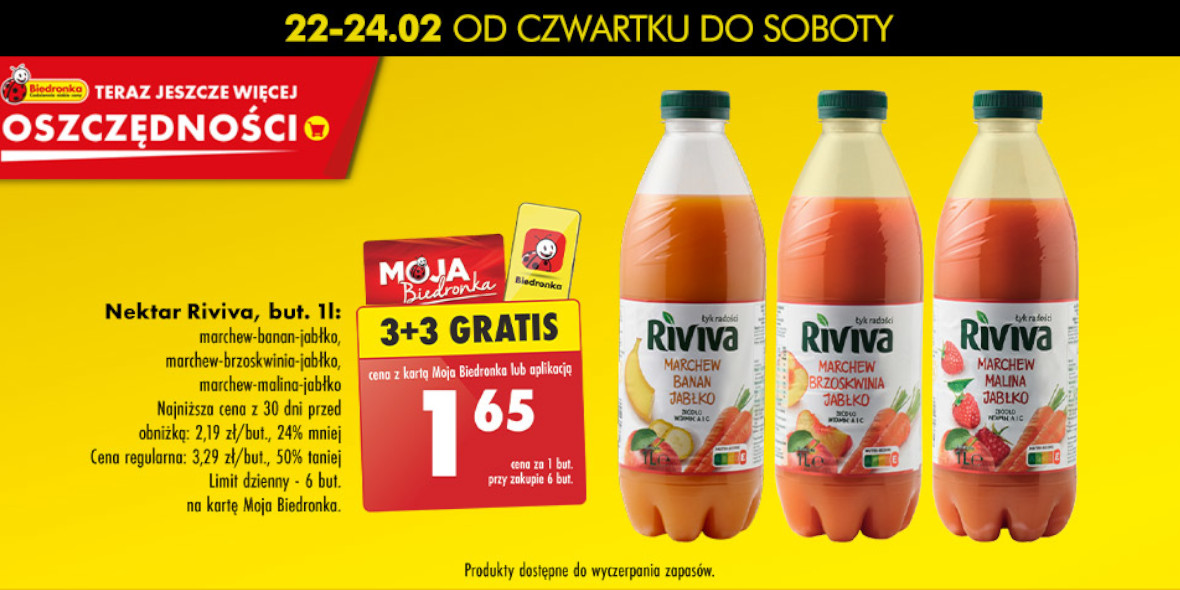 Biedronka: 3+3 GRATIS na nektar Riviva, butelka, 1 l 22.02.2024