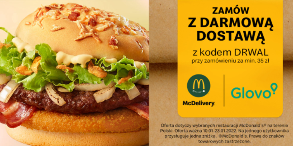 McDonald's:  Darmowa dostawa z Glovo 10.01.2022