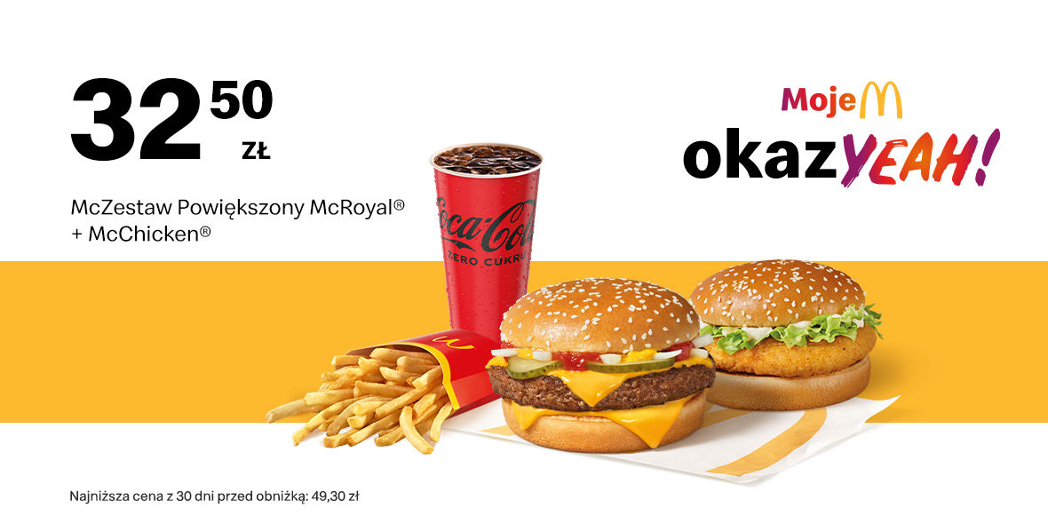 McDonald's: 32,50 zł McZestaw Powiększony + Burger 18.09.2023