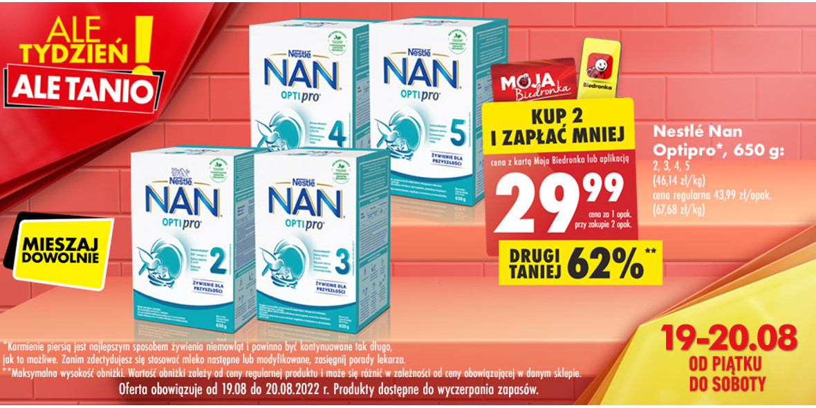 Biedronka: -62% na 2-gi produkt Nestle Nan Optipro 19.08.2022