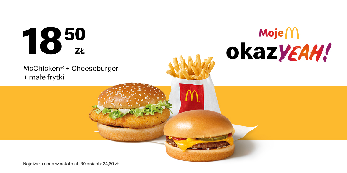 McDonald's: 18,50 zł McChicken® + Cheeseburger + małe frytki 27.03.2023