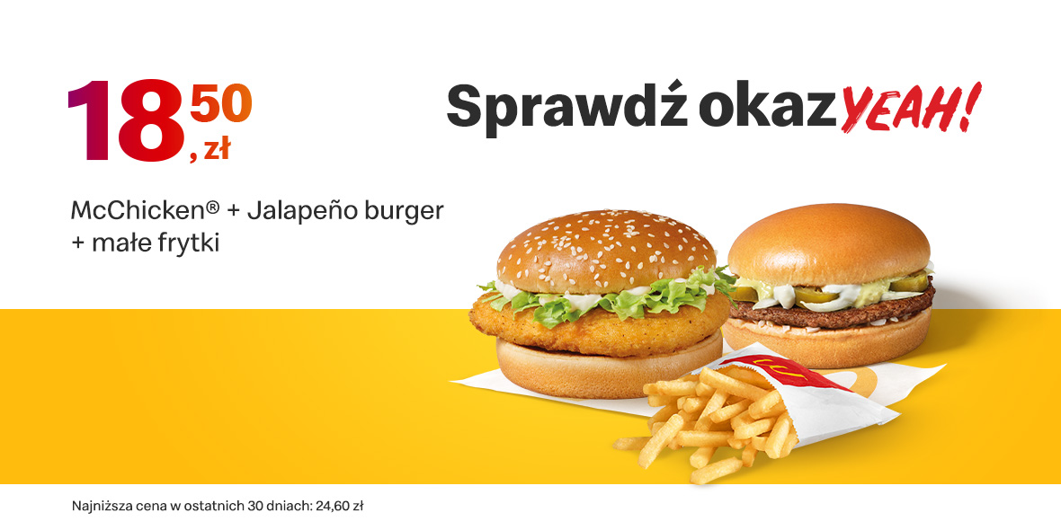 McDonald's: 18,50 zł McChicken® + Jalapeno Burger + małe frytki 06.02.2023