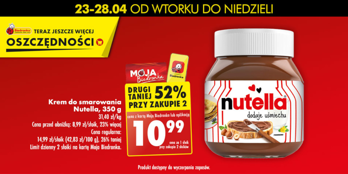 Biedronka: -52% na krem do smarowania Nutella, 350 g 24.04.2024