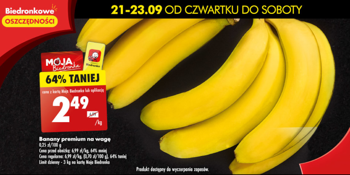 Biedronka: -64% na banany premium na wagę 21.09.2023