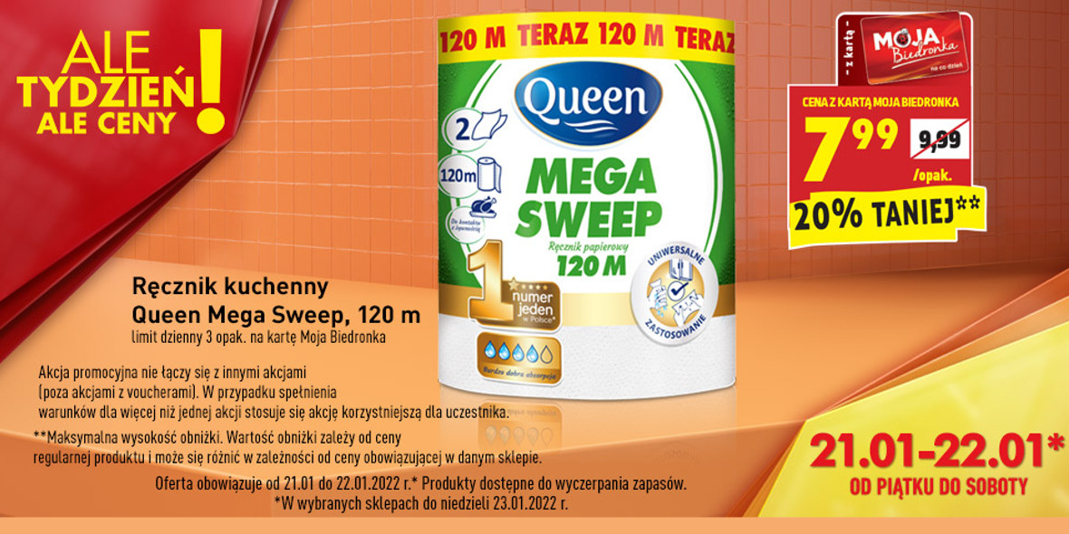 Biedronka: -20% na ręcznik kuchenny Queen Mega Sweep 21.01.2022