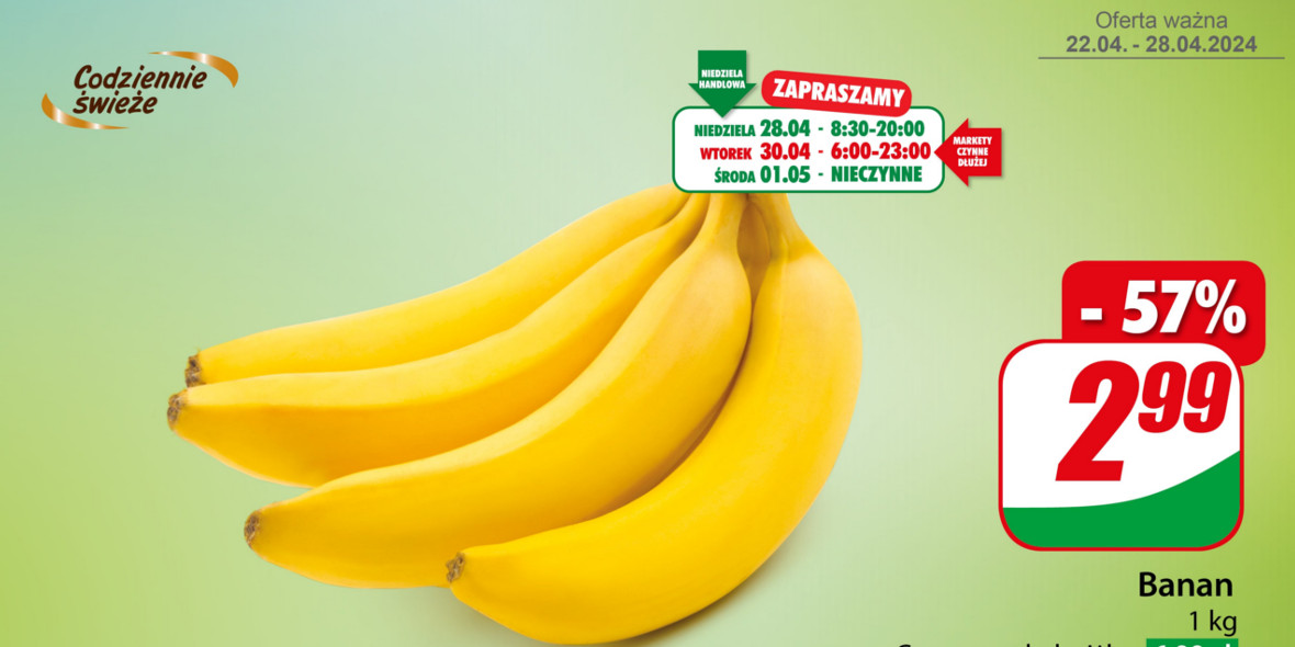 Dino: -57% na banany 22.04.2024