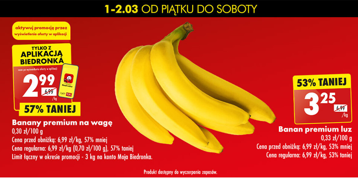 Biedronka: Od 2,99 zł za banany premium 01.03.2024